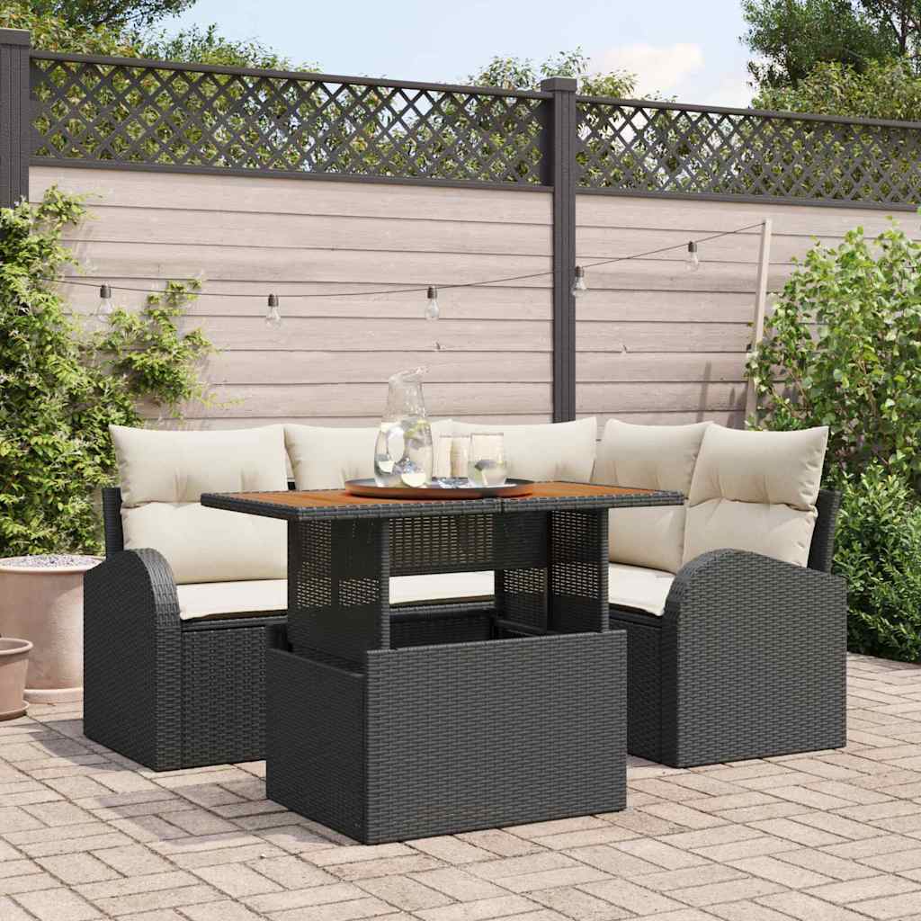 vidaXL Garden Bench Set with Storage 5 pcs Black Poly Rattan