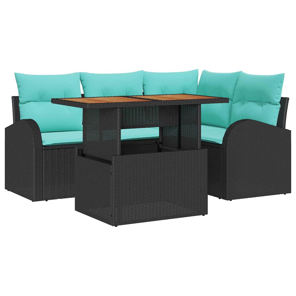 vidaXL Tuinbank Set met opslag 5 pcs Zwart Poly rattan