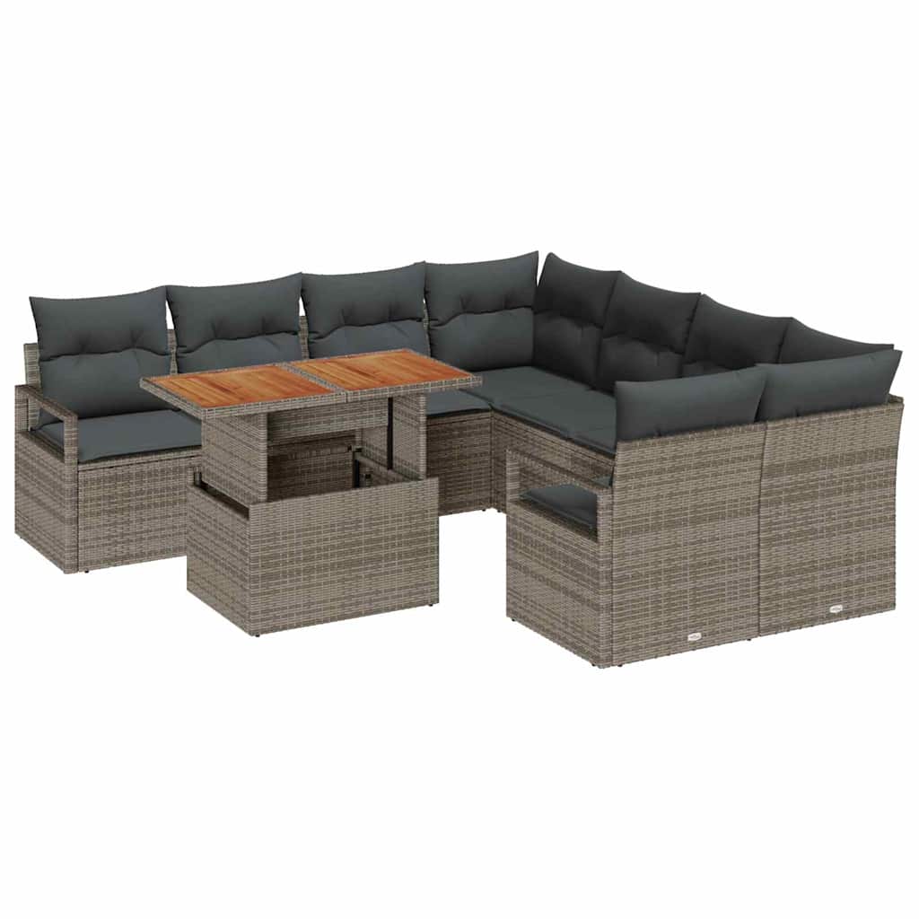 vidaXL Tuinbank Set met opslag 9 pcs Zwart Poly rattan