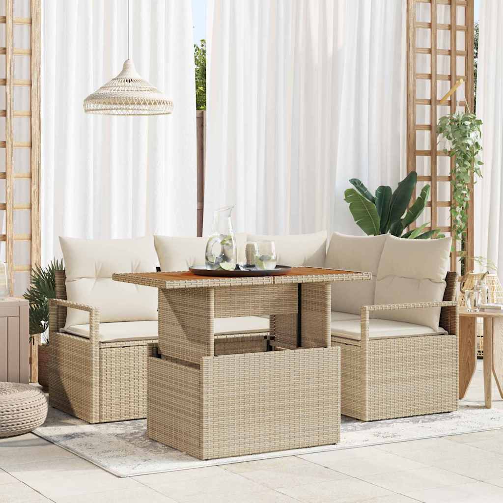 vidaXL Tuinbank Set met opslag 5 pcs Zwart Poly rattan