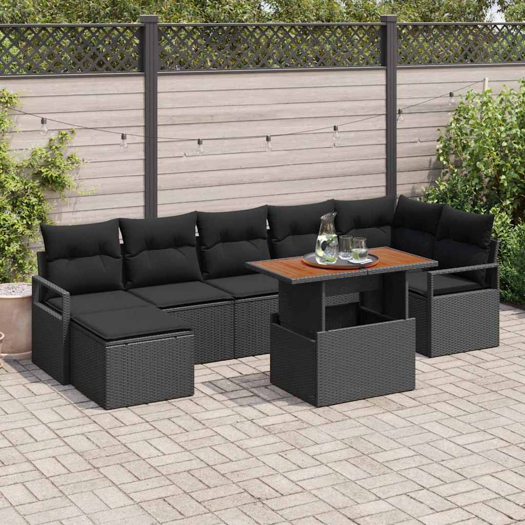 vidaXL Tuinbank Set met opslag 8 pcs Zwart Poly rattan