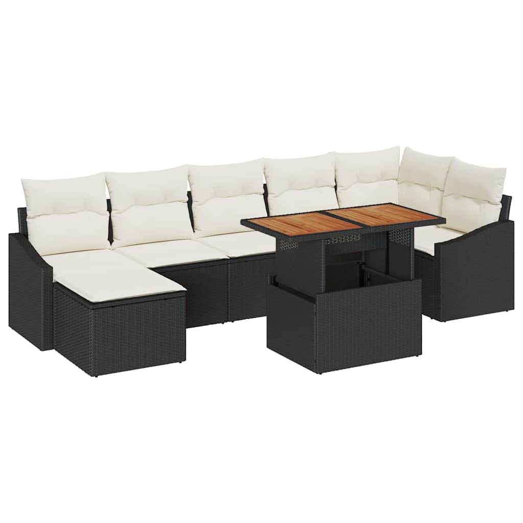 vidaXL Tuinbank Set met opslag 8 pcs Zwart Poly rattan