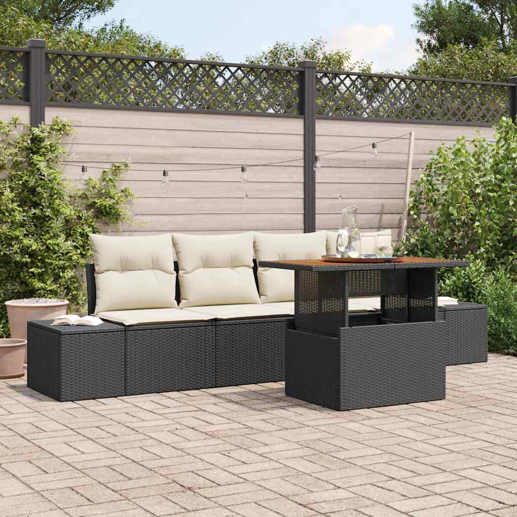vidaXL Tuinbank Set met opslag 5 pcs Zwart Poly rattan