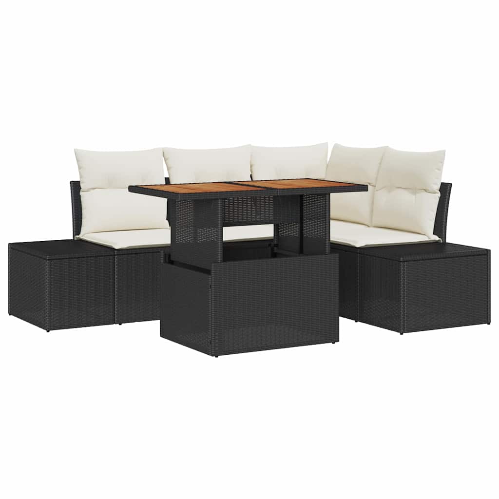 vidaXL Tuinbank Set met opslag 5 pcs Zwart Poly rattan