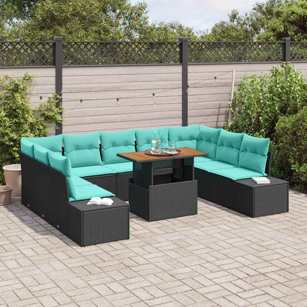 vidaXL Tuinbank Set 10 st Zwart Poly rattan