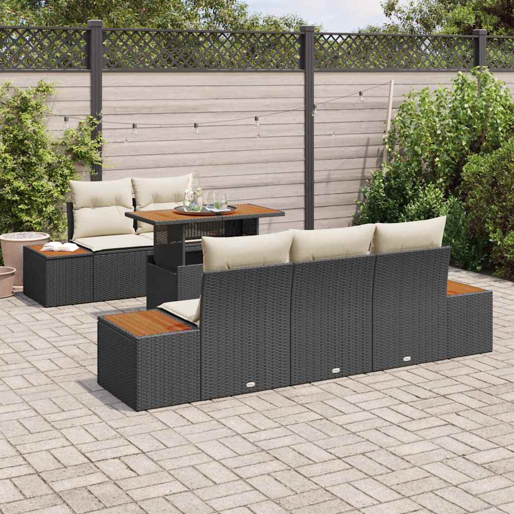 vidaXL Tuinbank Set met opslag 6 pcs Zwart Poly rattan