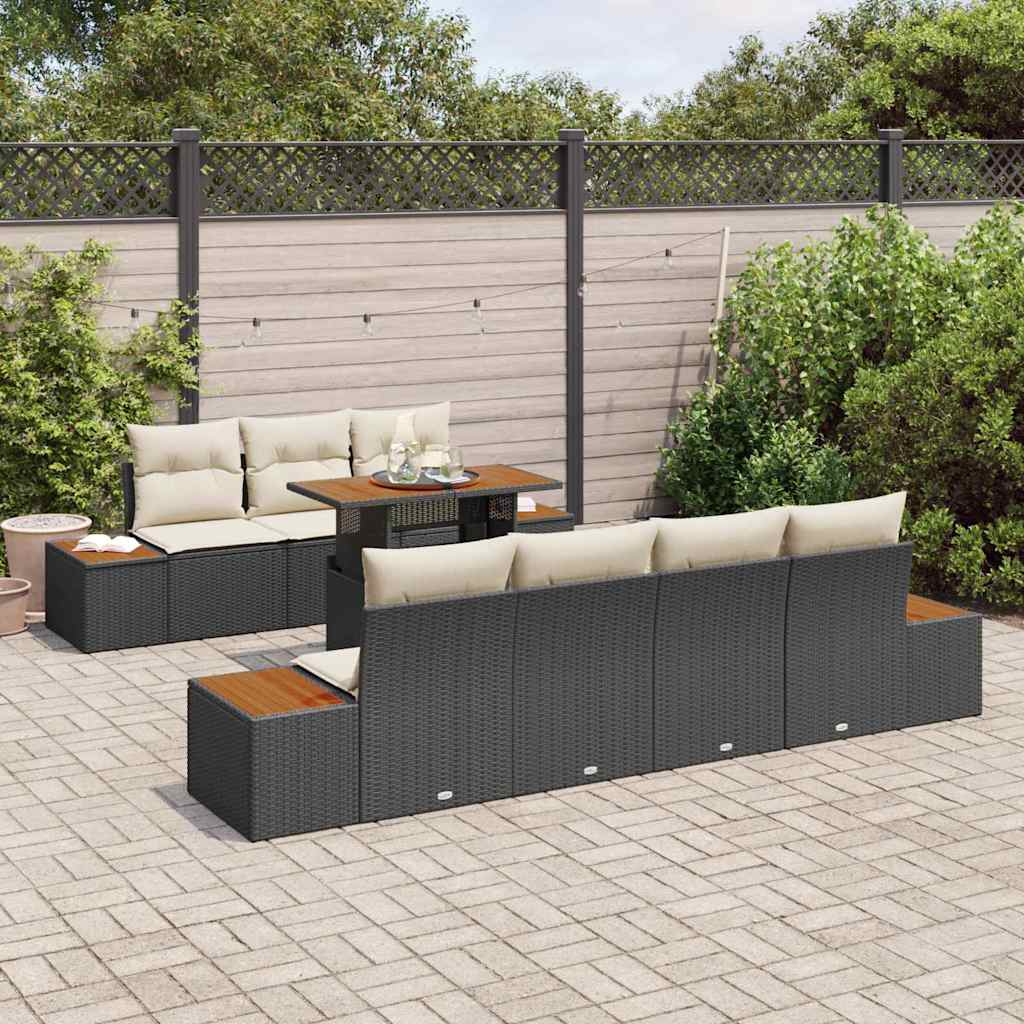 vidaXL Tuinbank Set met opslag 8 pcs Zwart Poly rattan