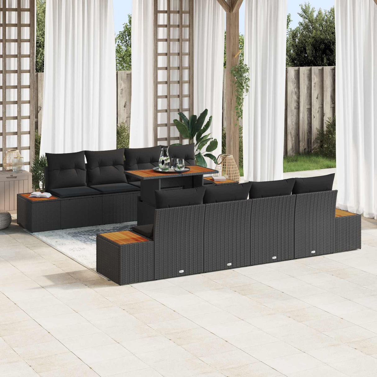 vidaXL Tuinbank Set met opslag 9 pcs Zwart Poly rattan
