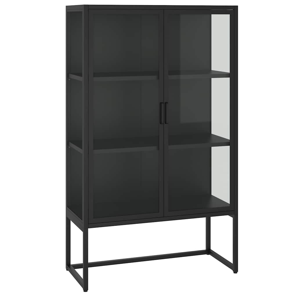 vidaXL Hoge kast 80x35x135 cm staal en gehard glas zwart