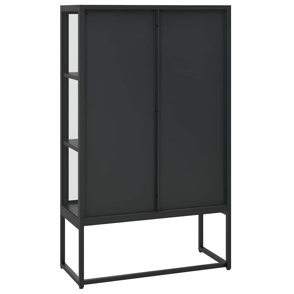 vidaXL Hoge kast 80x35x135 cm staal en gehard glas zwart