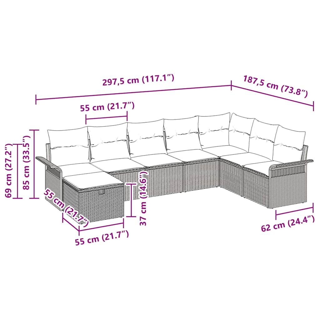vidaXL Garden Sofa Set with Cushions 8 pcs Black and Cream Poly Rattan