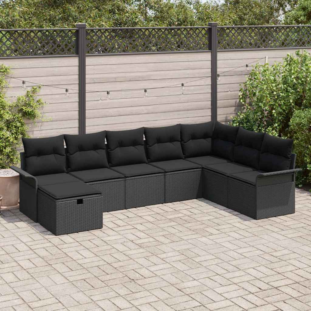vidaXL Garden Sofa Set with Cushions 8 pcs Black and Cream Poly Rattan
