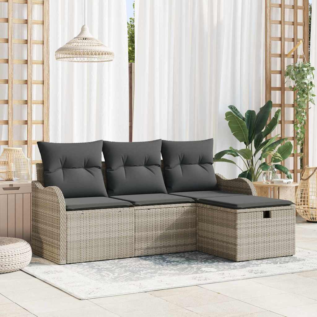 vidaXL Tuinbank Set met kussen 4 pcs Zwart en Crème poly rattan