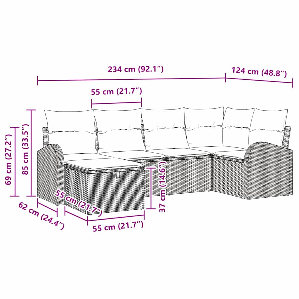 vidaXL Bankstel met kussen met opslag Zwart en Crème poly rattan