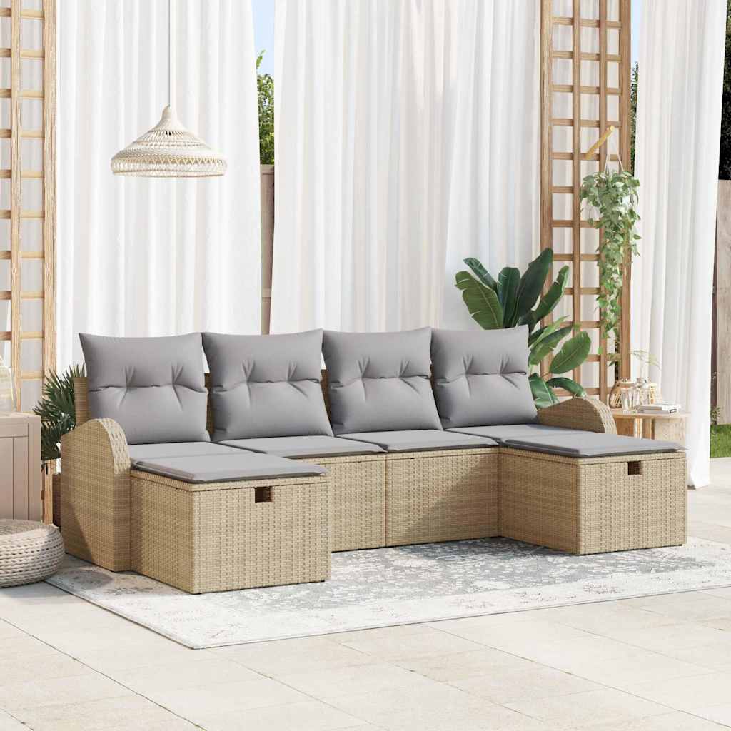 vidaXL Sofa Set with Cushions with Storage 6 pcs Black and Cream poly rattan