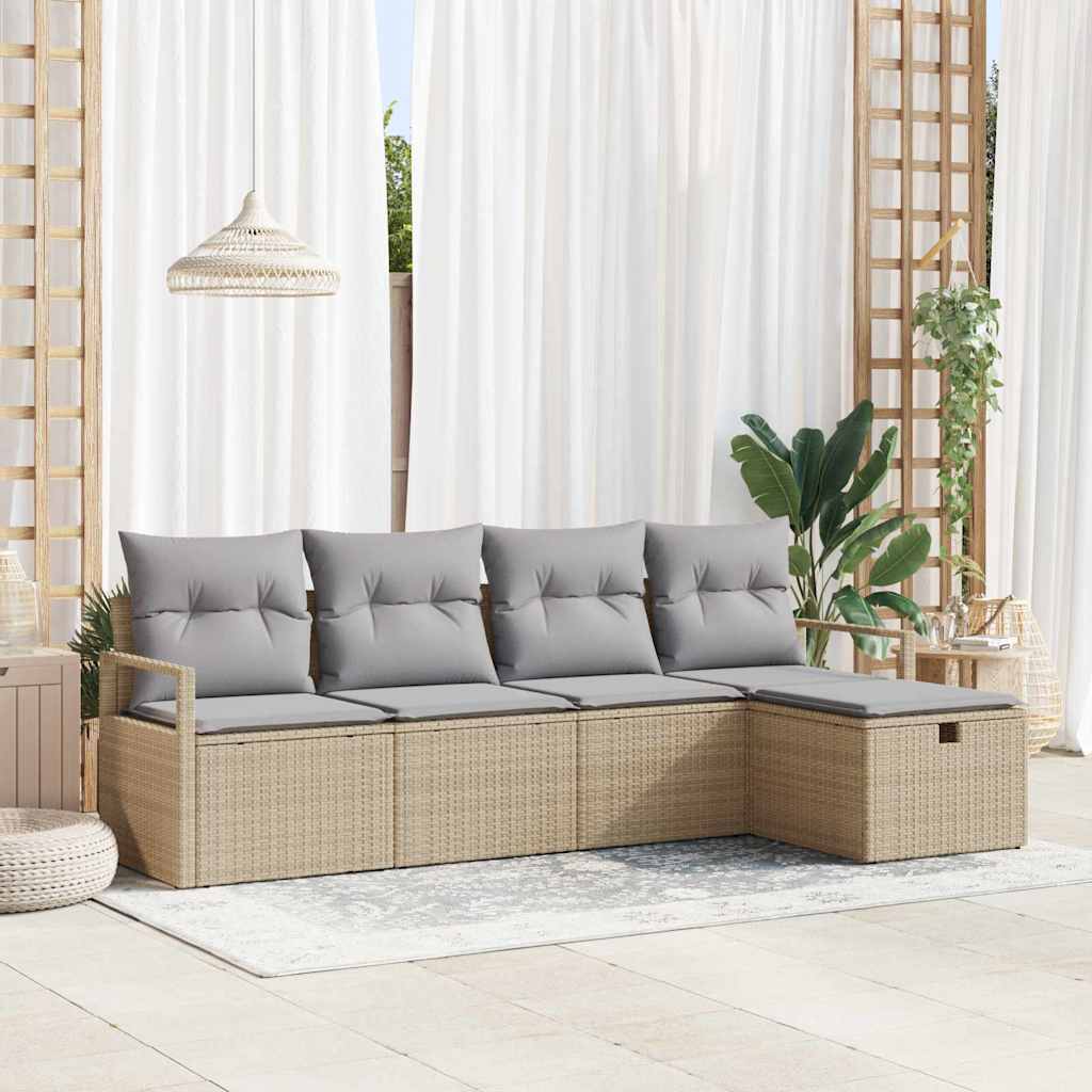 vidaXL Bankstel met kussen met opslag 5 pcs Zwart en Crème poly rattan