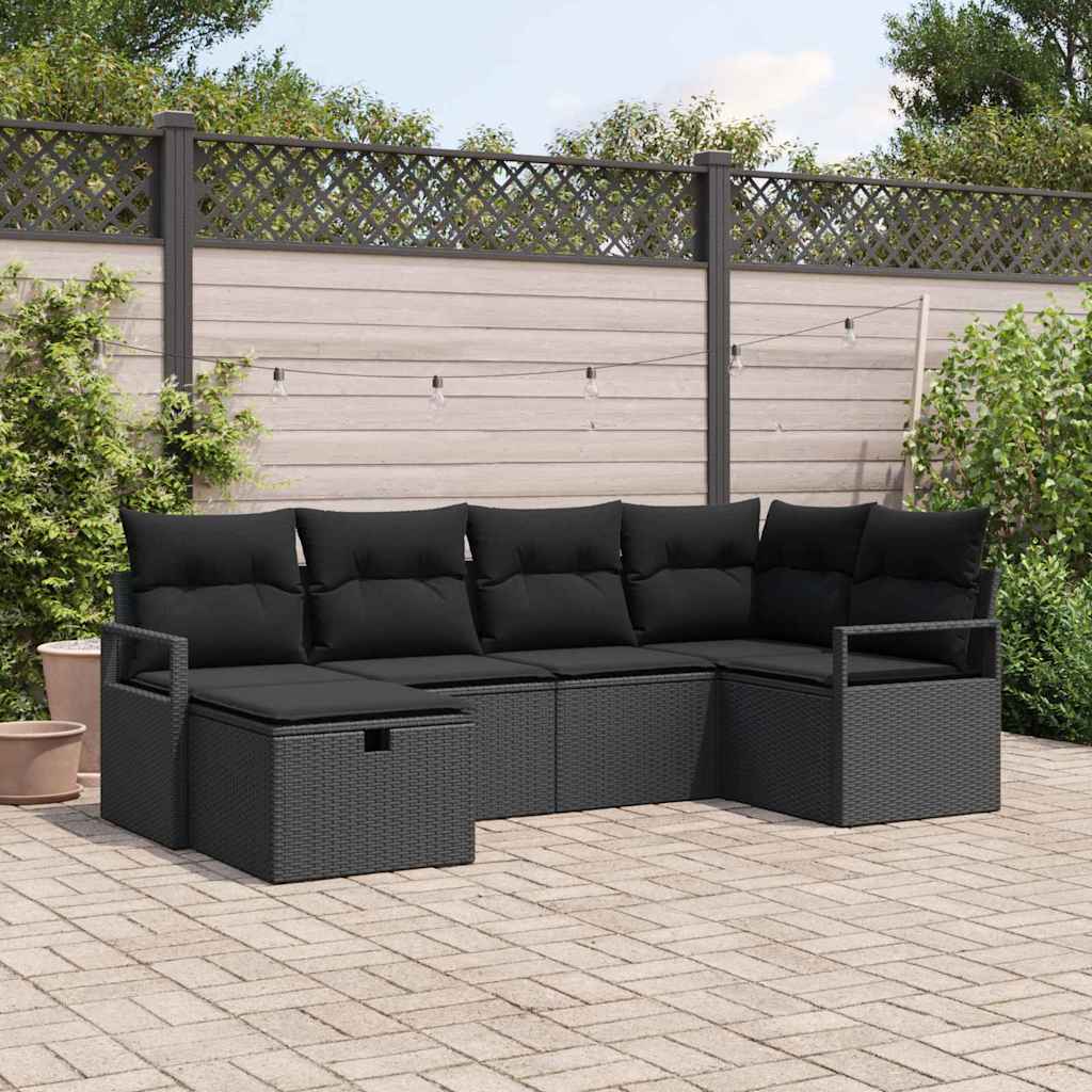 vidaXL Bankstel met kussen met opslag Zwart en Crème poly rattan