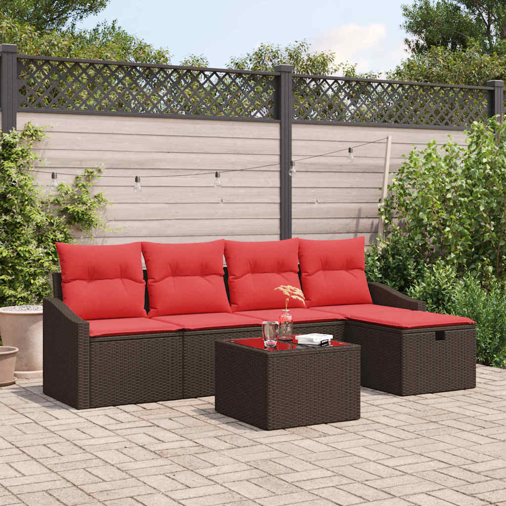 vidaXL Sofa Set with Cushions and Storage Black Poly Rattan