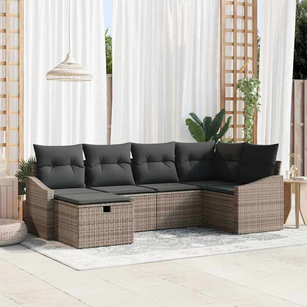 vidaXL Bankstel met kussen met opslag Zwart en Crème poly rattan