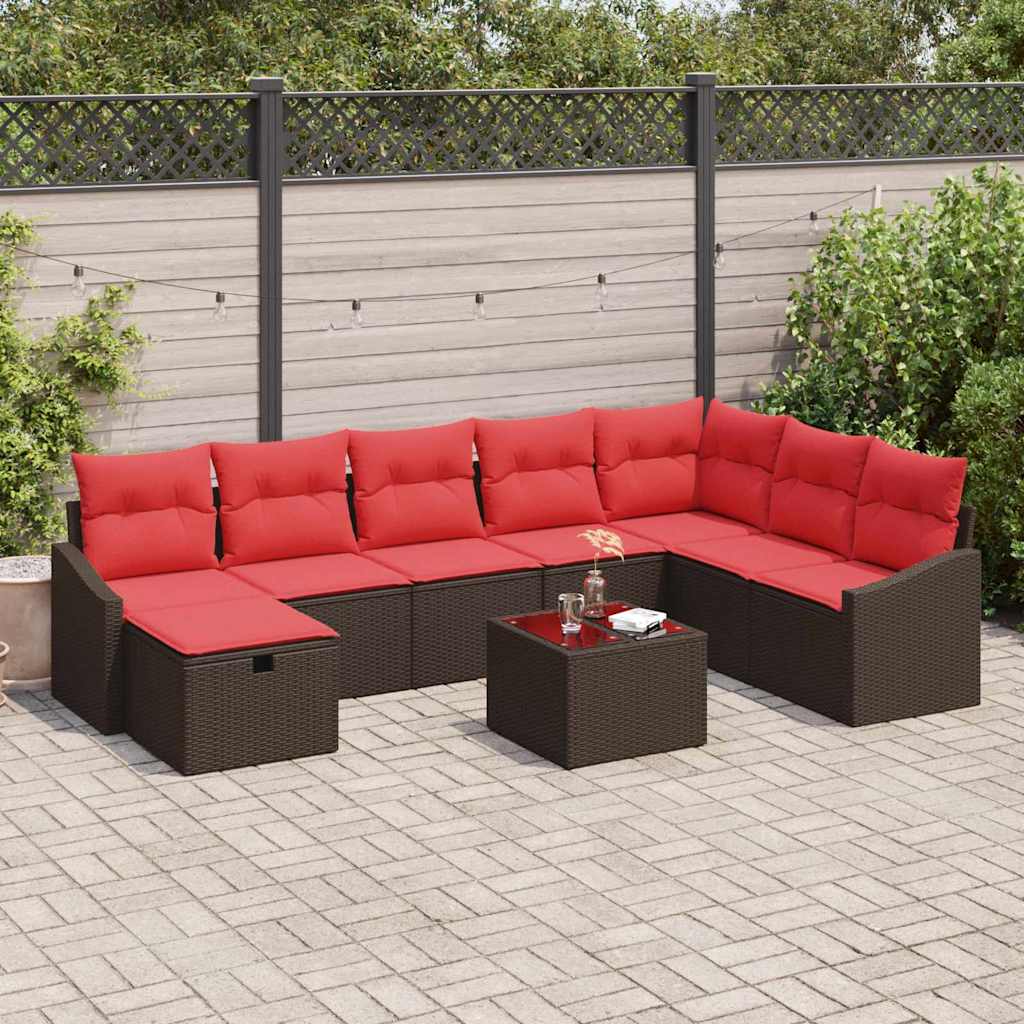 vidaXL Tuinbank Set met kussen 8 pcs Zwart Poly rattan