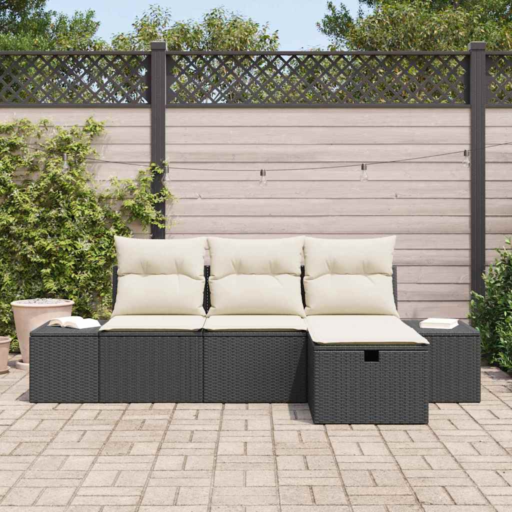 vidaXL Garden Bench Set with Cushion 4 pcs Black Poly Rattan