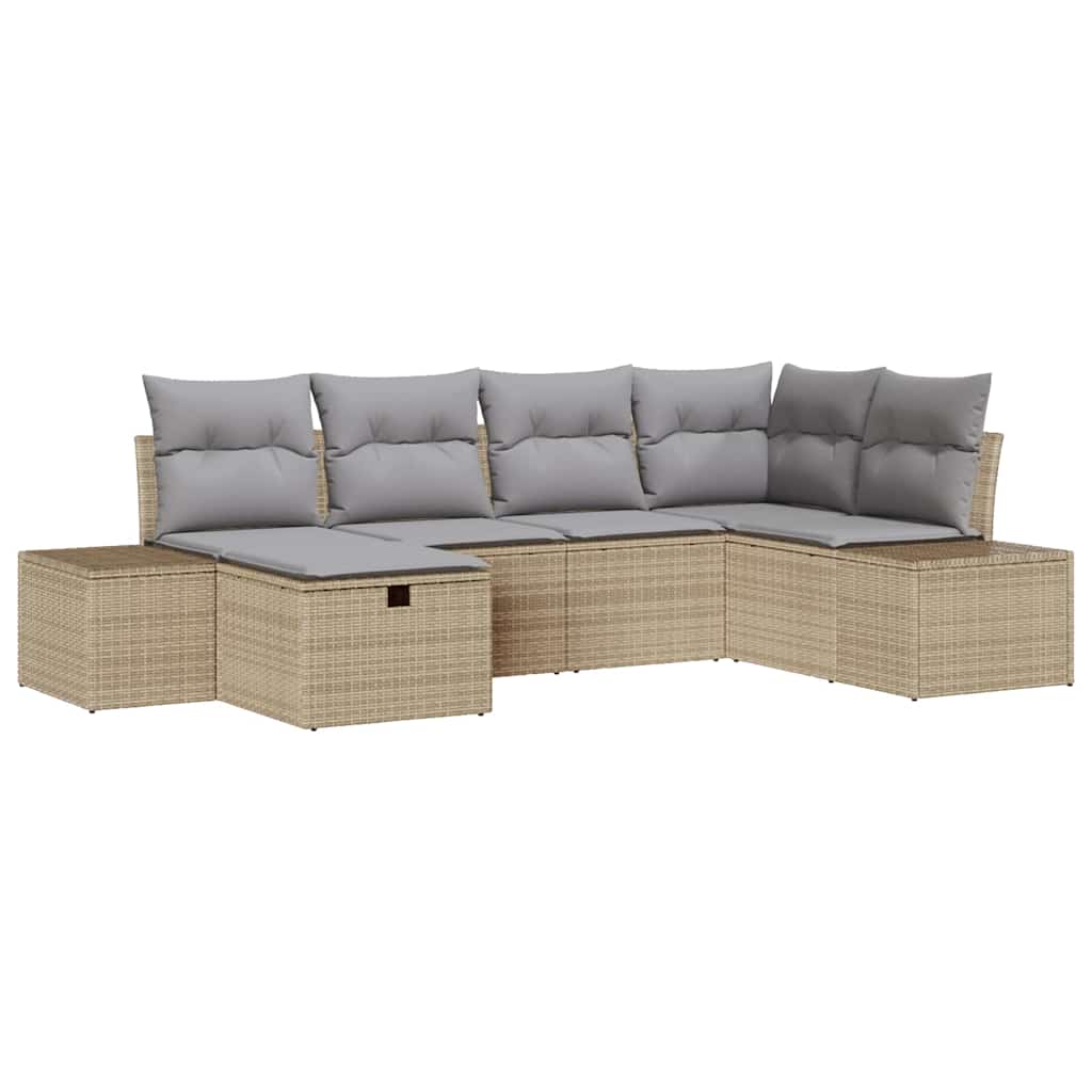 vidaXL Garden Sofa Set with cushions 6 pcs Black poly rattan