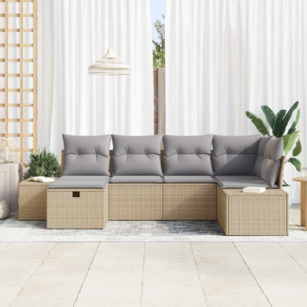 vidaXL Garden Sofa Set with cushions 6 pcs Black poly rattan