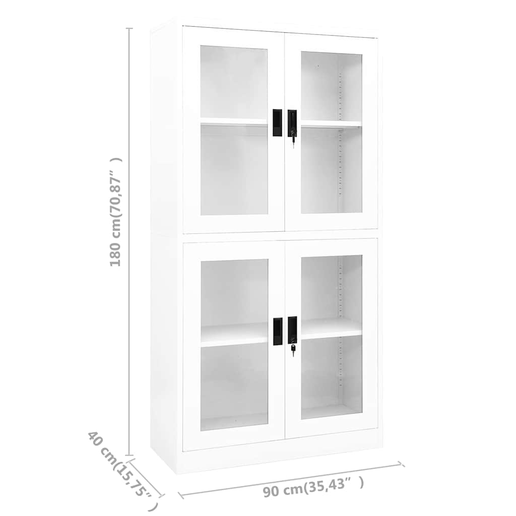 vidaXL Kantoorkast 90x40x180 cm staal en gehard glas wit