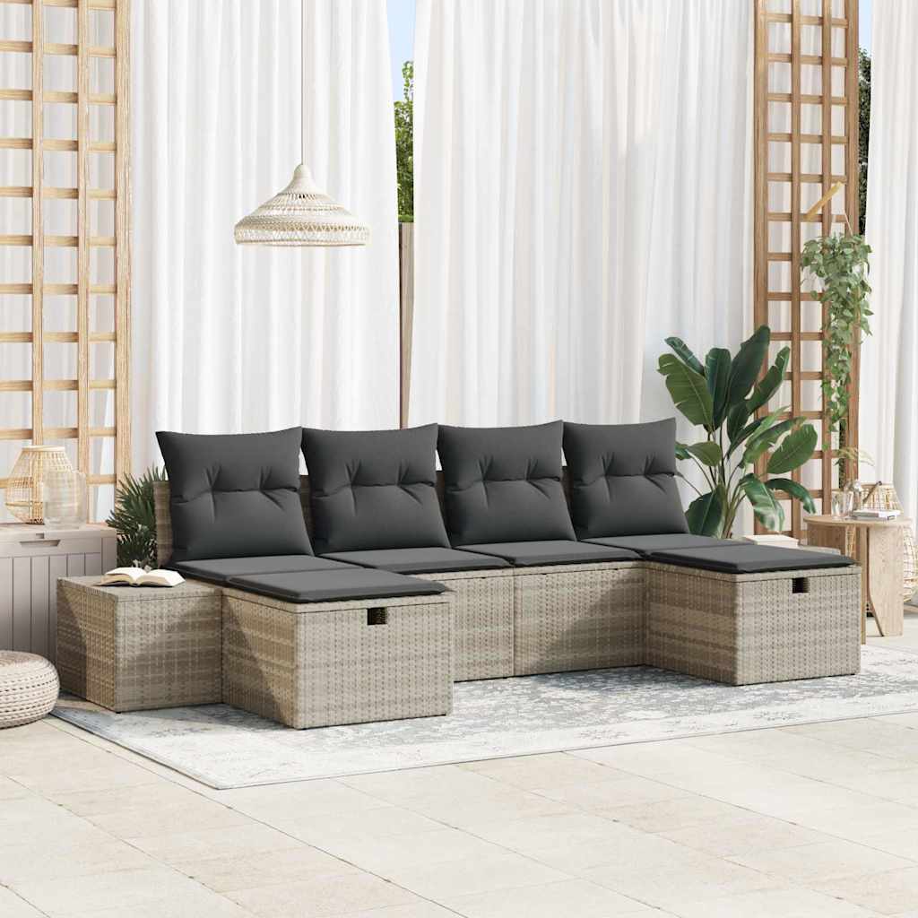 vidaXL Tuinbank Set met kussen 6 pcs Zwart poly rattan