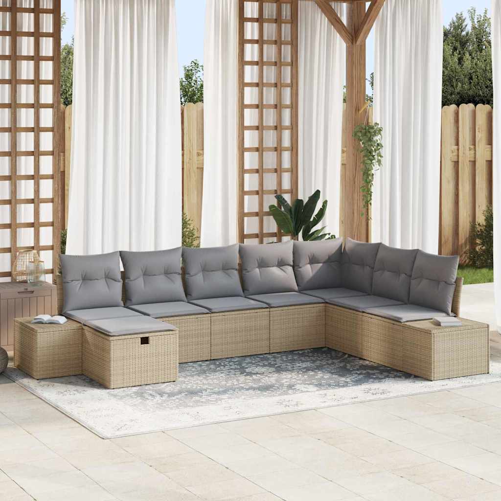 vidaXL Tuinbank Set met kussen 8 pcs Zwart poly rattan