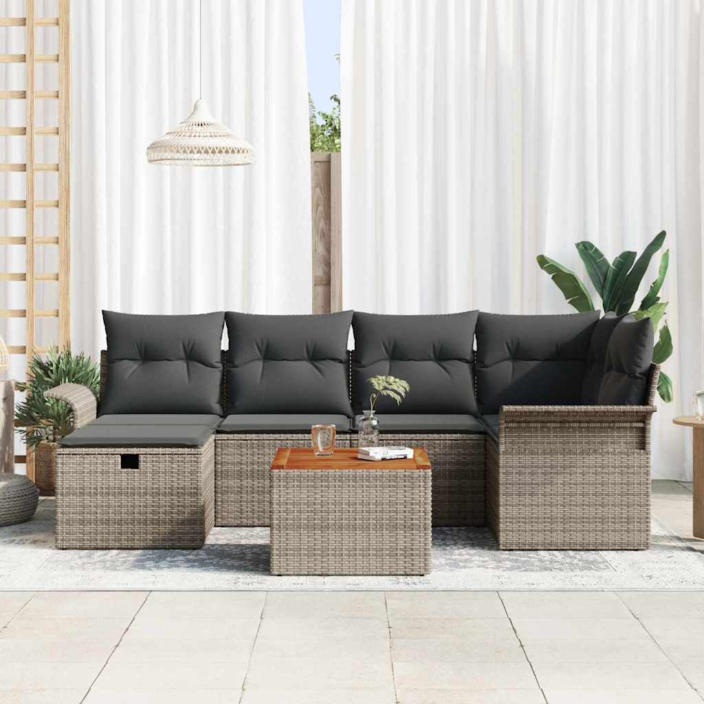 vidaXL Tuinbank Set met kussen met opslag 7 pcs Zwart poly rattan