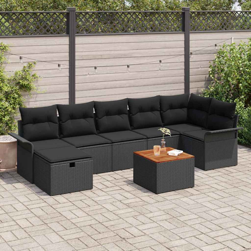 vidaXL Tuinbank Set met kussen met opslag 8 pcs Zwart poly rattan