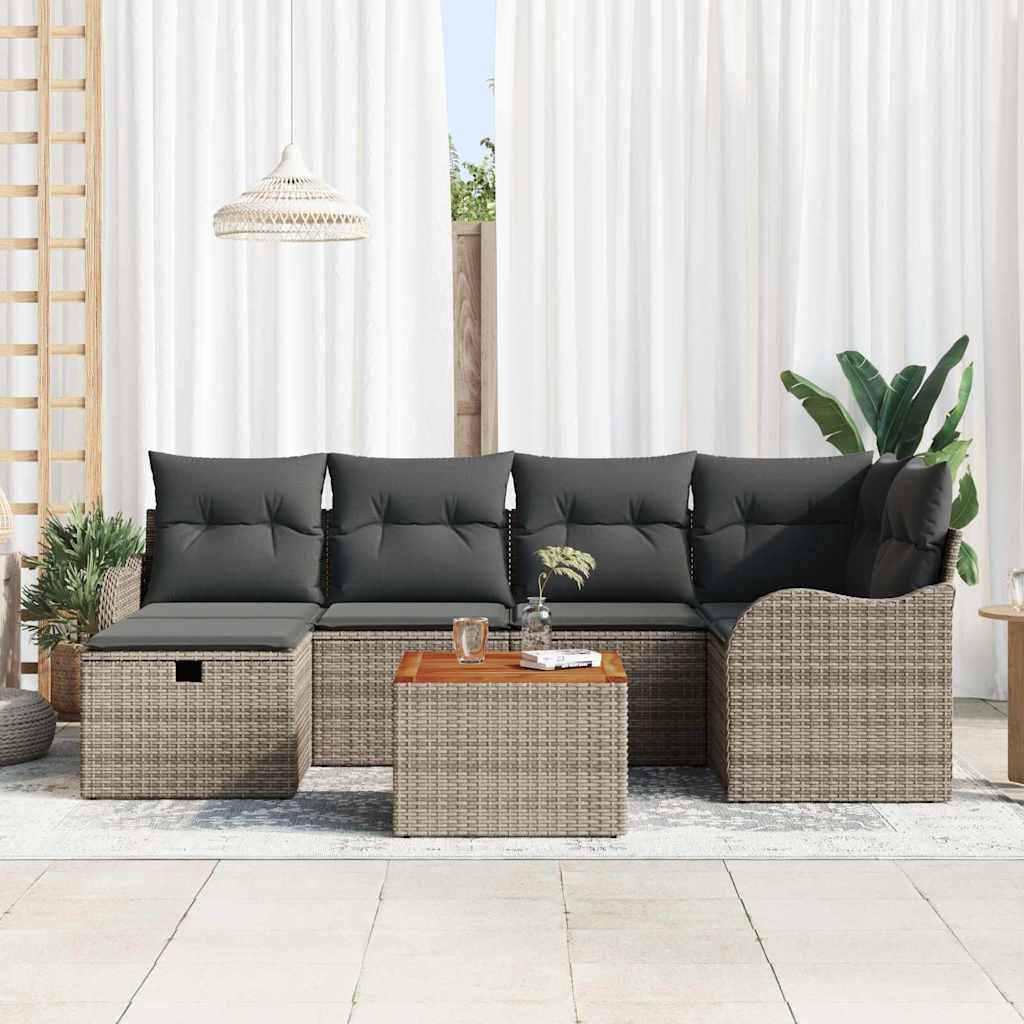 vidaXL Tuinbank Set met kussen met opslag 7 pcs Zwart poly rattan