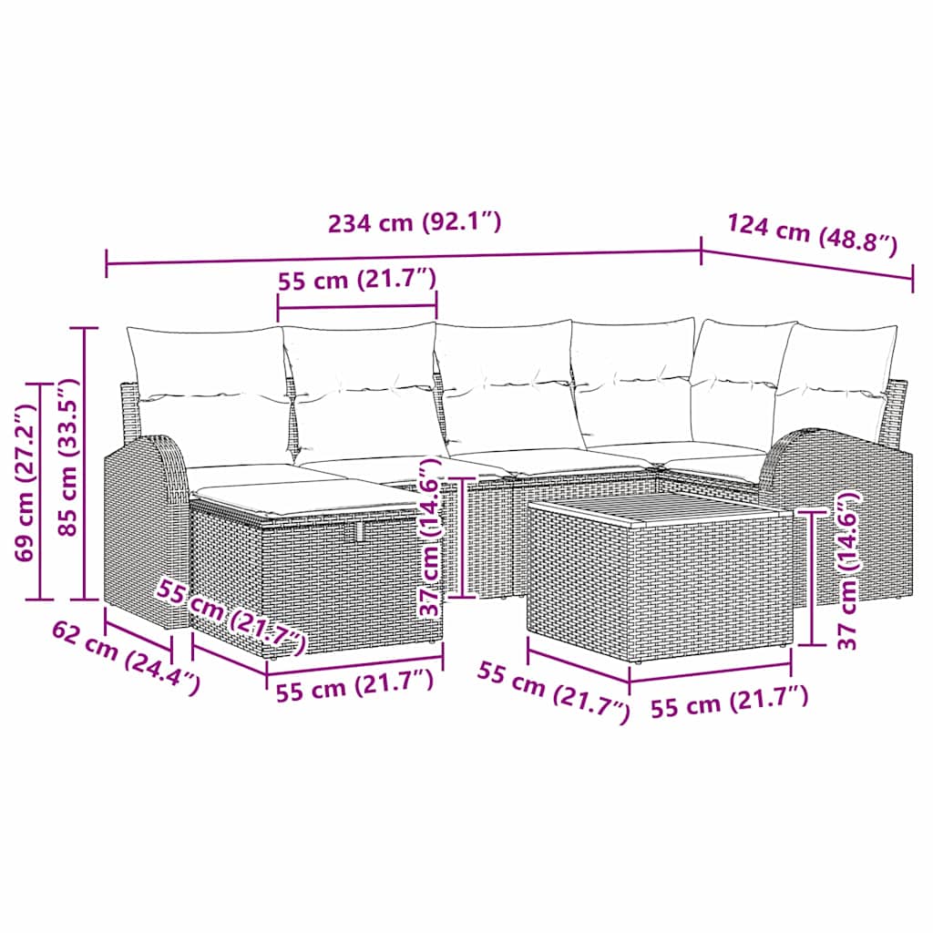 vidaXL Tuinbank Set met kussen met opslag 7 pcs Zwart poly rattan