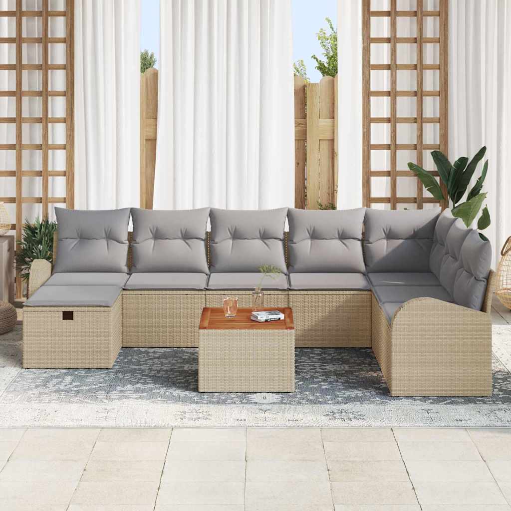 vidaXL Tuinbank Set met kussen met opslag 9 pcs Zwart poly rattan