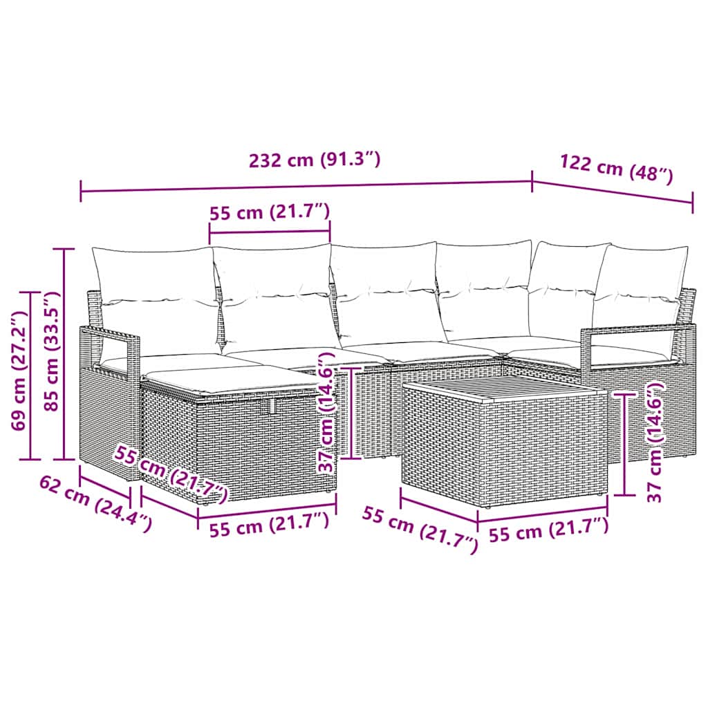 vidaXL Tuinbank Set met kussen met opslag 7 pcs Zwart poly rattan