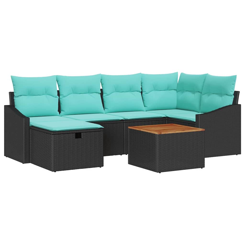 vidaXL Tuinbank Set met kussen met opslag 7 pcs Zwart poly rattan