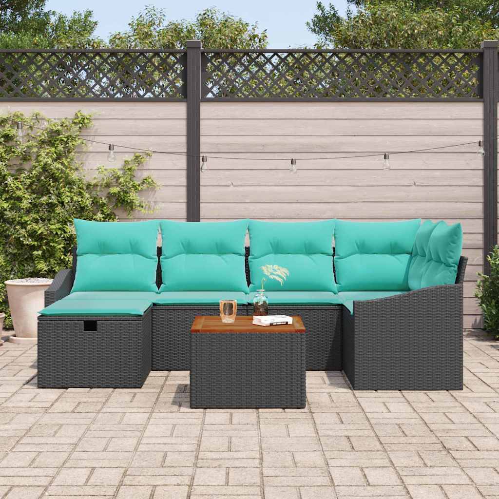 vidaXL Tuinbank Set met kussen met opslag 7 pcs Zwart poly rattan