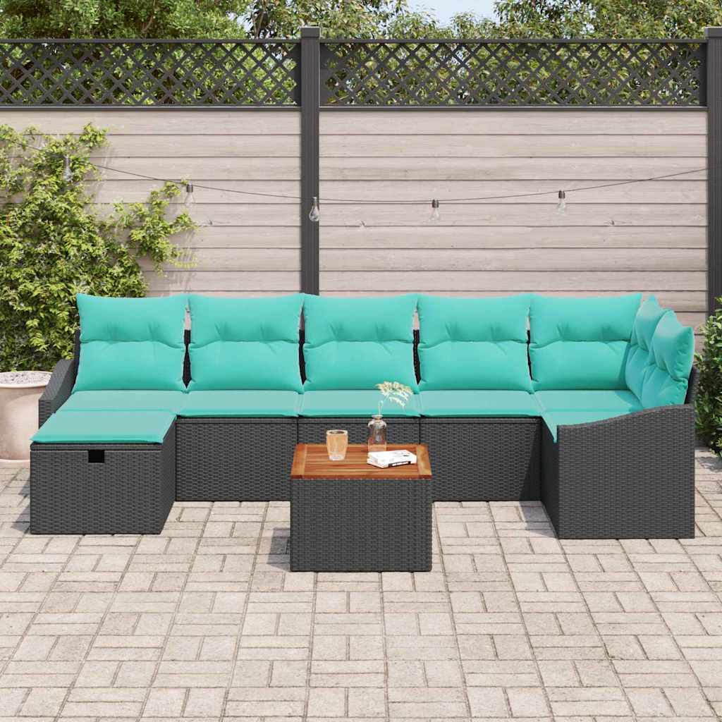 vidaXL Tuinbank Set met kussen met opslag 8 pcs Zwart poly rattan