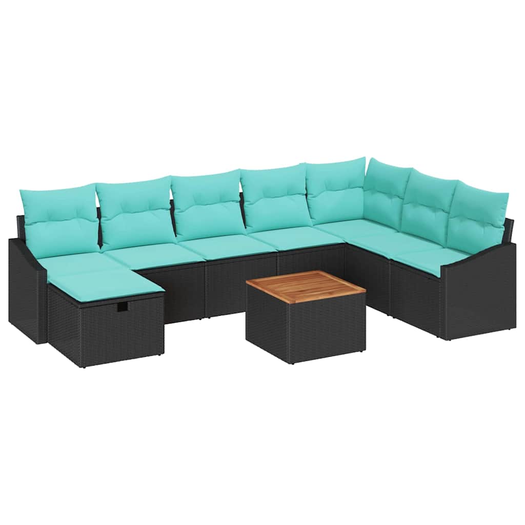 vidaXL Tuinbank Set met kussen met opslag 9 pcs Zwart poly rattan