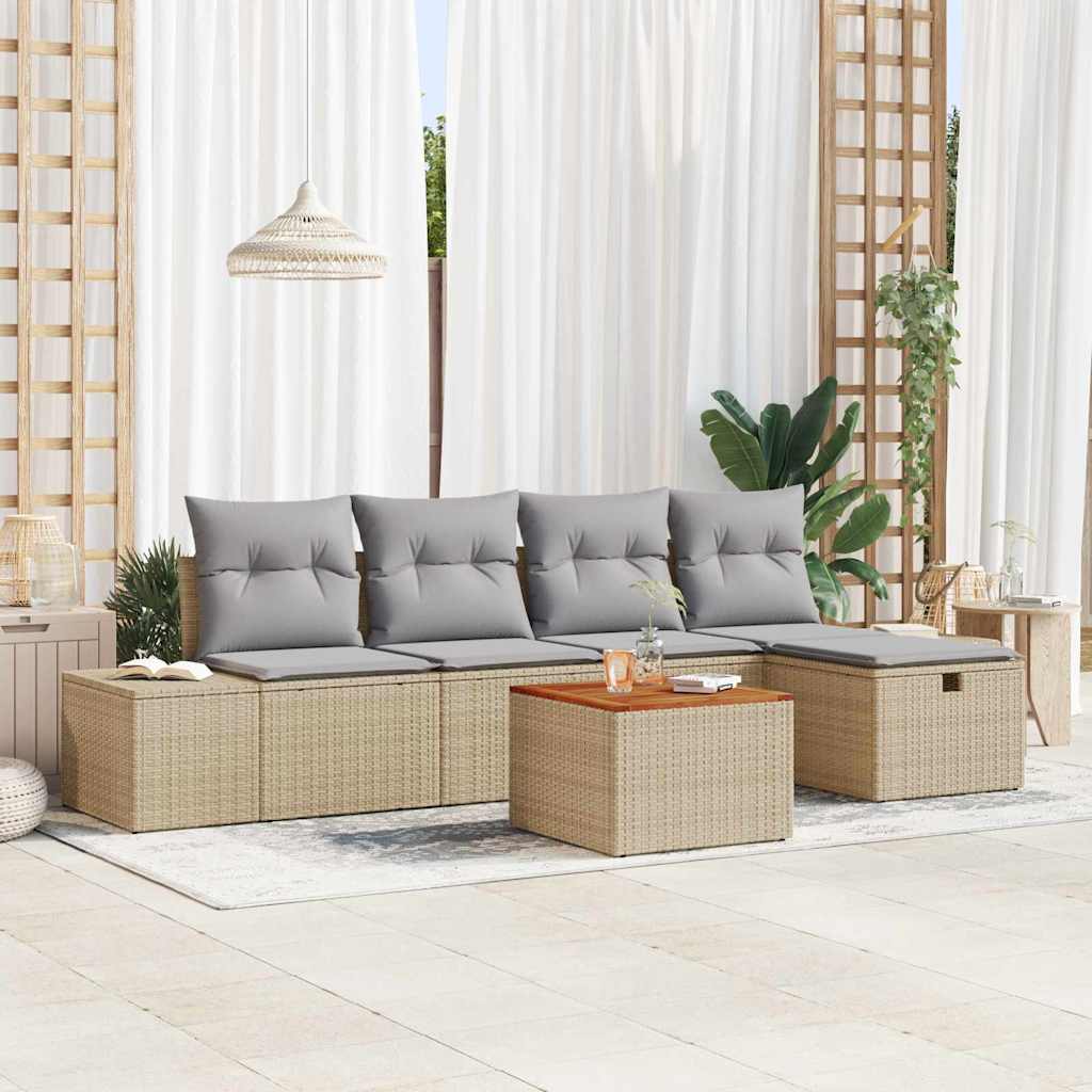 vidaXL Tuinbank Set met kussen met opslag 6 pcs Zwart poly rattan