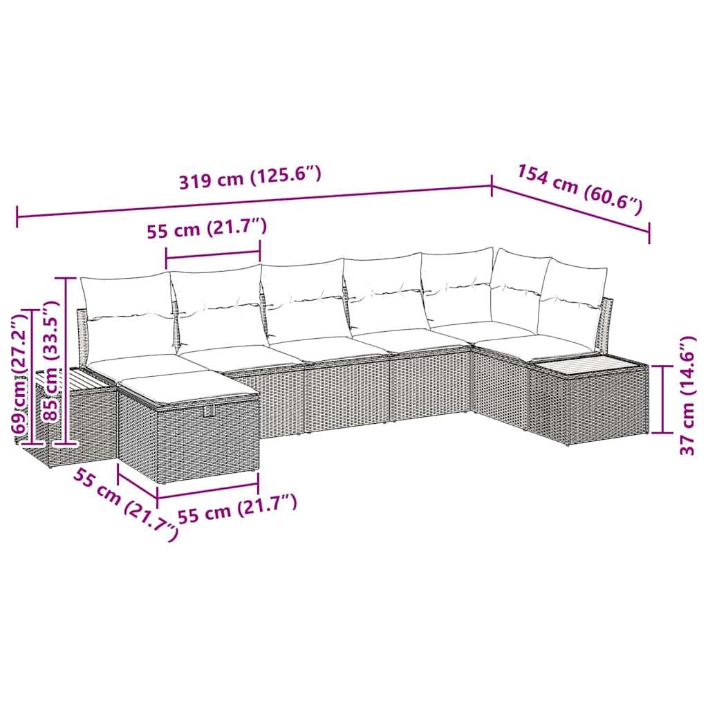 vidaXL Garden Sofa Set with Cushion 8 pcs Black Poly Rattan