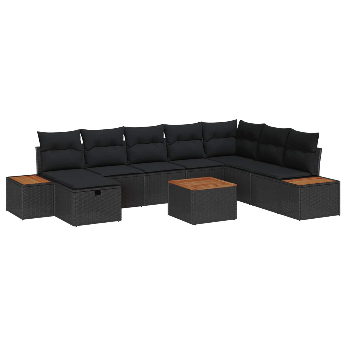 vidaXL Tuinbank Set met kussen 8 pcs Zwart poly rattan