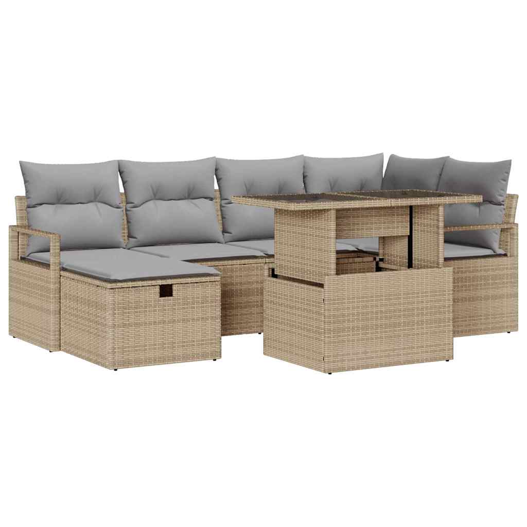 vidaXL Tuinbank Set met kussen met opslag 7 pcs Zwart Poly rattan
