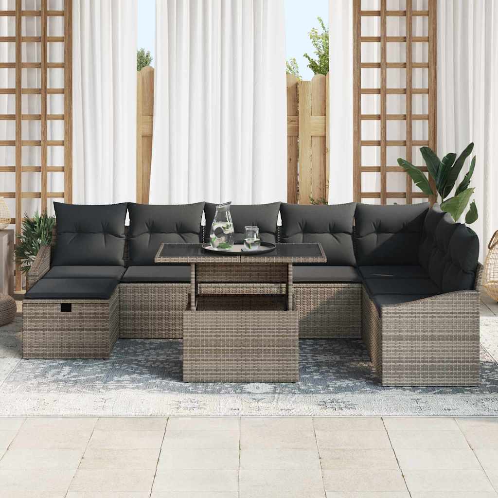vidaXL Tuinbank Set met kussen met opslag 9 pcs Zwart Poly rattan
