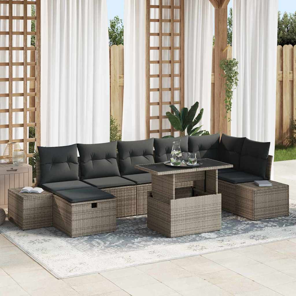 vidaXL Tuinbank Set met kussen met opslag 8 pcs Zwart Poly rattan