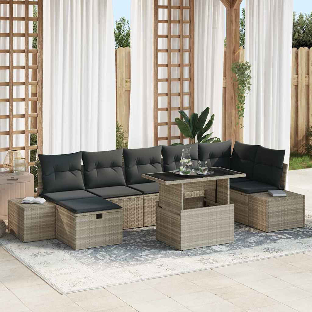 vidaXL Tuinbank Set met kussen met opslag 8 pcs Zwart Poly rattan