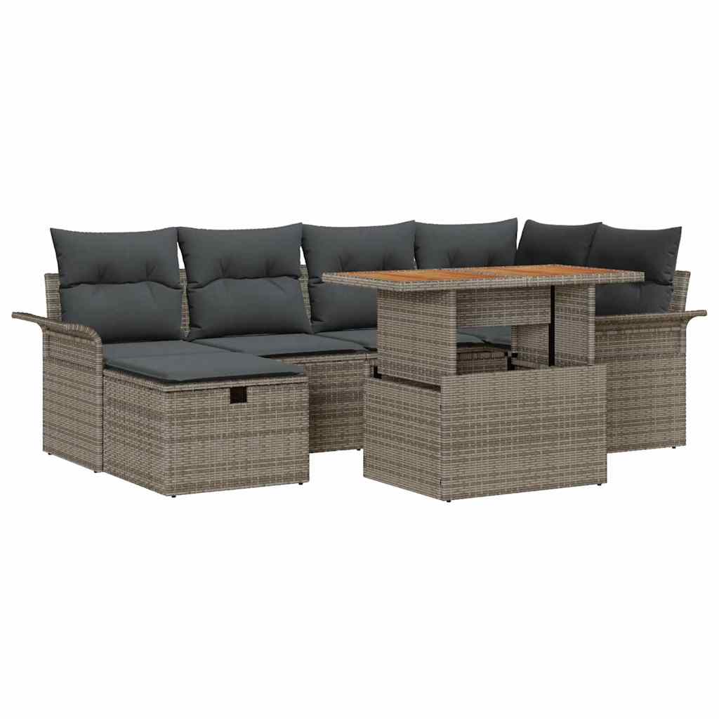 vidaXL Tuinbank Set met kussen met opslag 7 pcs Zwart poly rattan