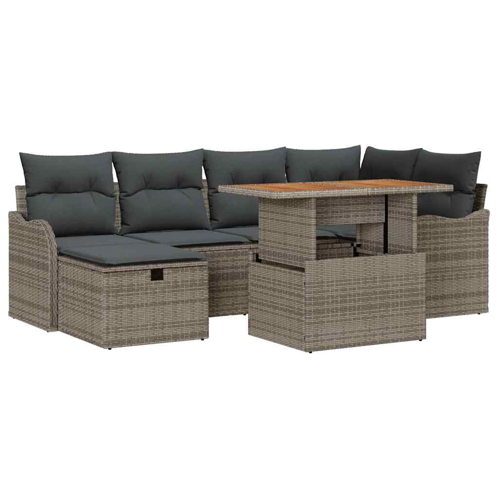 vidaXL Tuinbank Set met kussen met opslag 7 pcs Zwart poly rattan