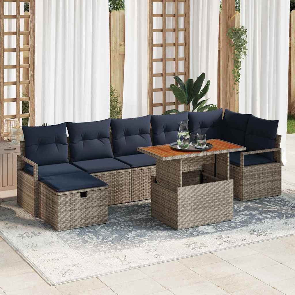 vidaXL Salon de jardin avec coussins et rangement 8 pcs Résine tressée Gris